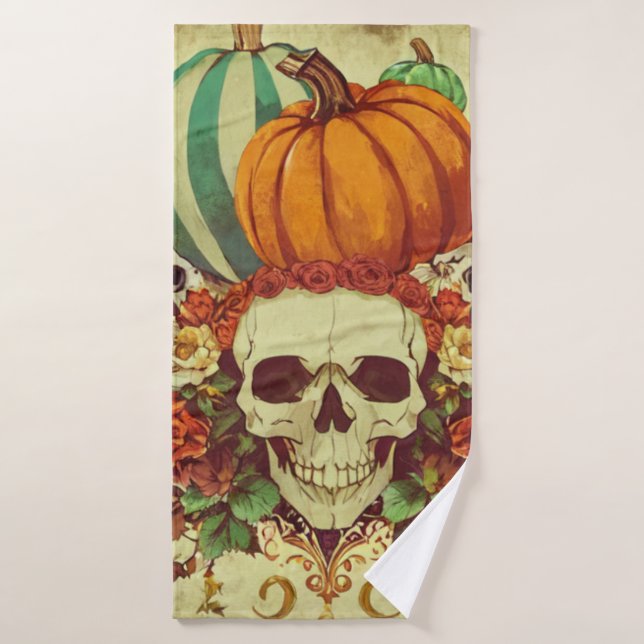 Automne/Halloween/citrouille/squelette  (Serviette de bain)