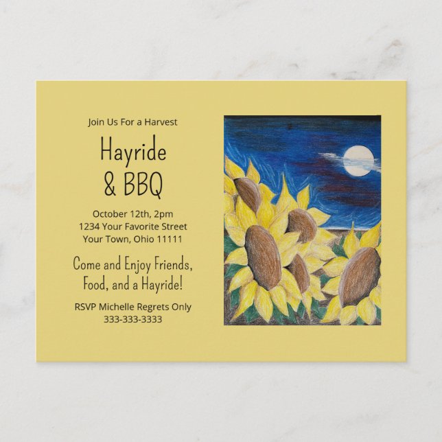 Automne Hayride Bbq Sunflowers Folk Art Invitation (Devant)