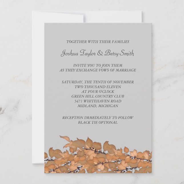 Automne laisse les invitations de mariage (Devant)
