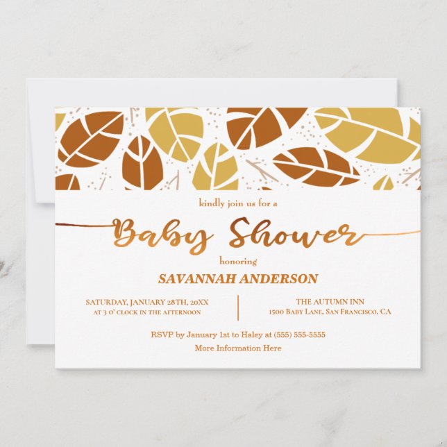 Automne laisse Mustard Boho Baby shower Invitation (Devant)