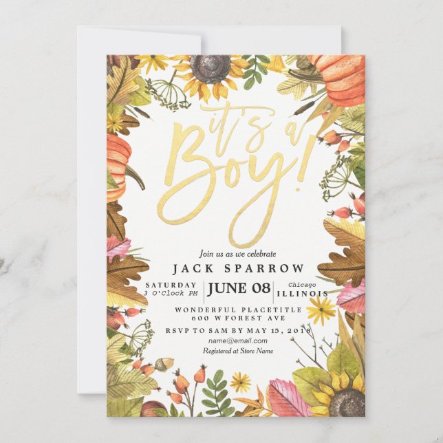 Automne Maple Feuille Cartes de Baby shower Citrou (Devant)