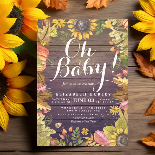 Automne Maple Feuille Cartes de Baby shower Citrou (Créateur téléchargé)