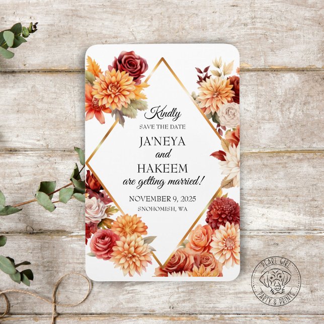 Automne Mariage floral Enregistrer la date Magnet (Créateur téléchargé)