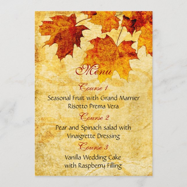 automne marron feuille menu mariage (Devant)