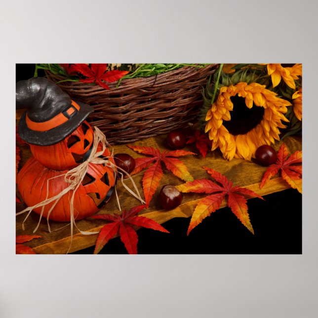 Automne Moisson Automne Sunflower Poster Citrouill (Devant)
