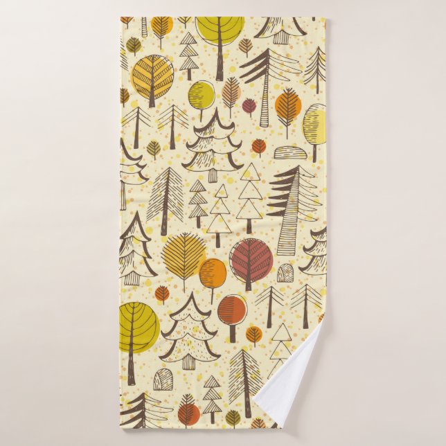 Automne. Motif sans couture avec forêt, dos d'auto (Serviette de bain)