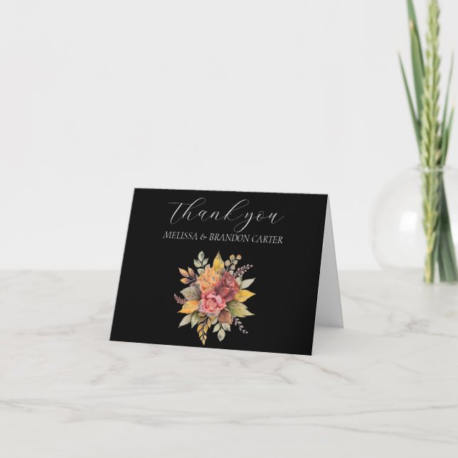 Automne noir Boho Automne Floral Mariage Merci (Devant)
