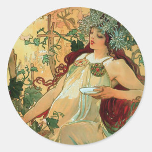 Automne par Alphonse Mucha Stickers Art Nouveau