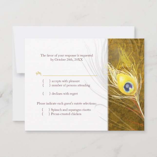 Automne Peacock Plumes Mariage choix de repas RSVP (Devant)