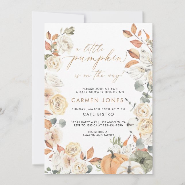 Automne Petite Citrouille Invitation Baby shower (Devant)