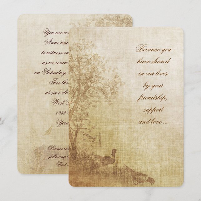 Automne Pheasant Vow Renouvellement Invitation (Devant / Derrière)