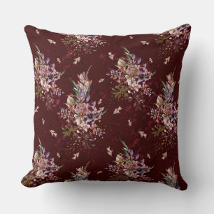 Automne Profond Bourgogne/Marine Floral Coussin ré
