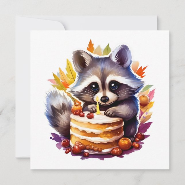 Automne Raccoon avec gâteau de 1e anniversaire (Devant)