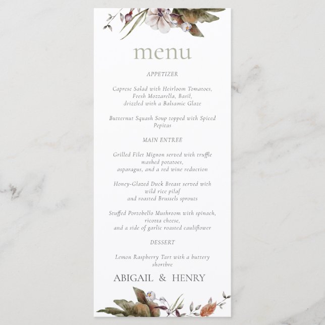 Automne Romance Arch Floral Mariage Menu (Devant)