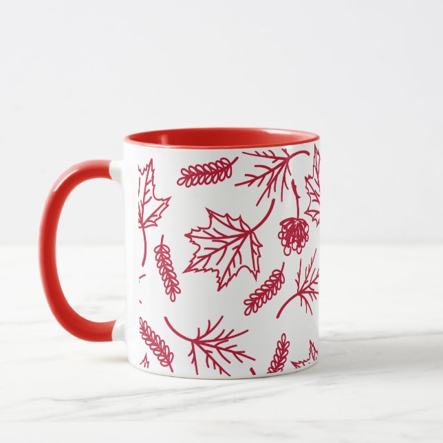 Automne Rouge Feuille Outline Mugs Deux Tons (Gauche)