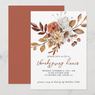 Automne Rouille Florale Thanksgiving Invitation