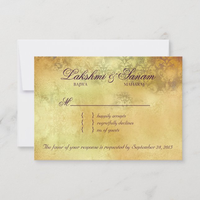 Automne RSVP Mariage Carte de réponse Feuilles vio (Devant)