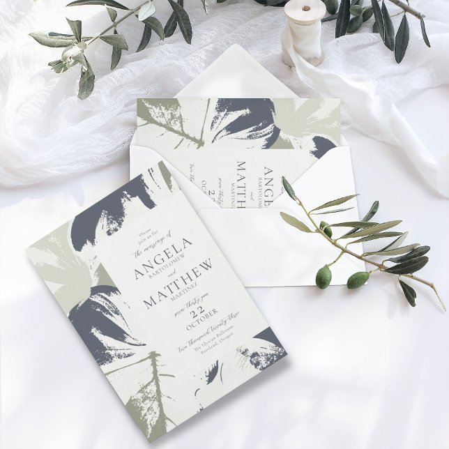 Automne Sage Marine Floral Invitation Abstraite (Créateur téléchargé)