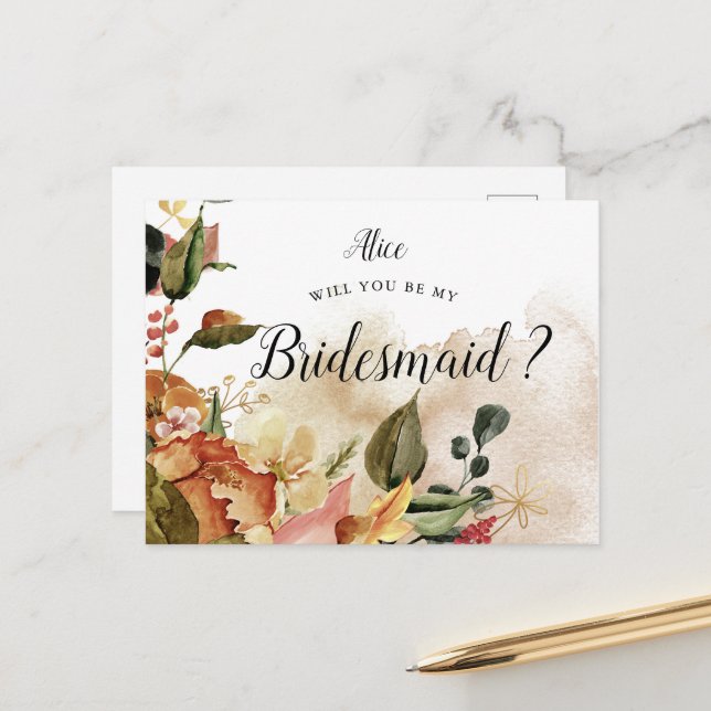 automne se sentir foilé bridesmaid Invitation (Devant/Arrière en situation)