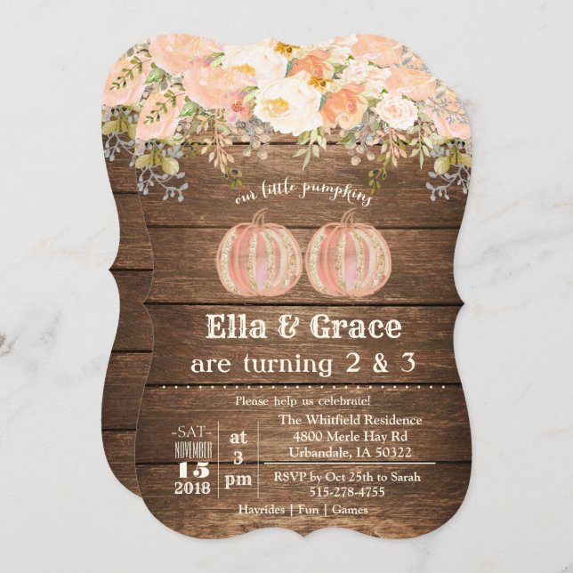 Automne Sibling Dual Twin Invitation Anniversaire (Devant / Derrière)