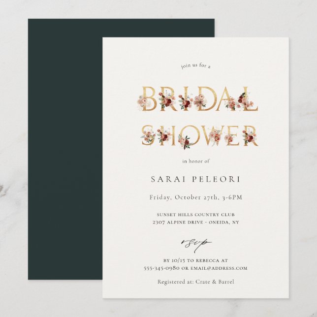 Automne Terre-Tone Floral Bridal Douche Invitation (Devant / Derrière)