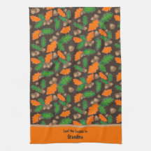 Automne Vert et Orange Feuille Acorns Serviettes