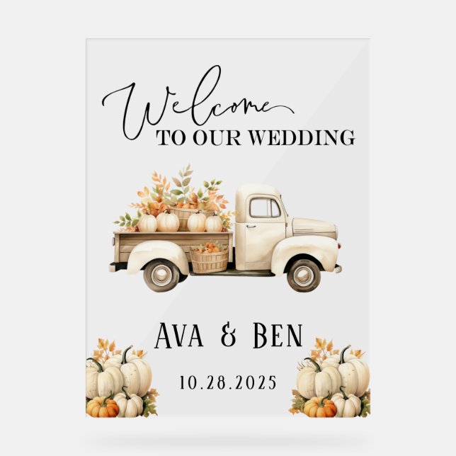 Automne Vintage Camion Citrouilles Mariage Affiche (Recto)