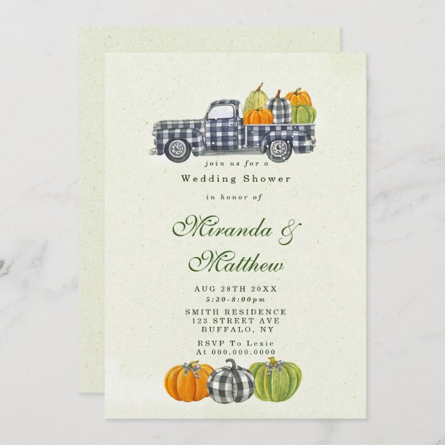 Automne Vintage Citrouille de camion invitations W (Devant / Derrière)