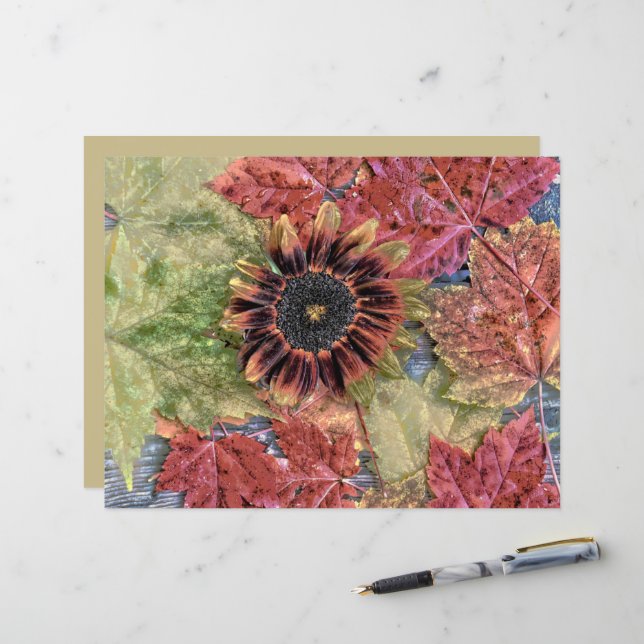 Automne Vintage Tournesol Rustique Brown Maple Feu (Devant/Arrière en situation)