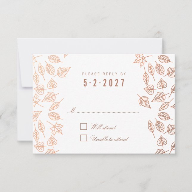 Automne Whimsical Feuille Mariage en cuivre carte  (Devant)