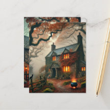 Automne Whimsigoth Sorcières Cottage papier de la 
