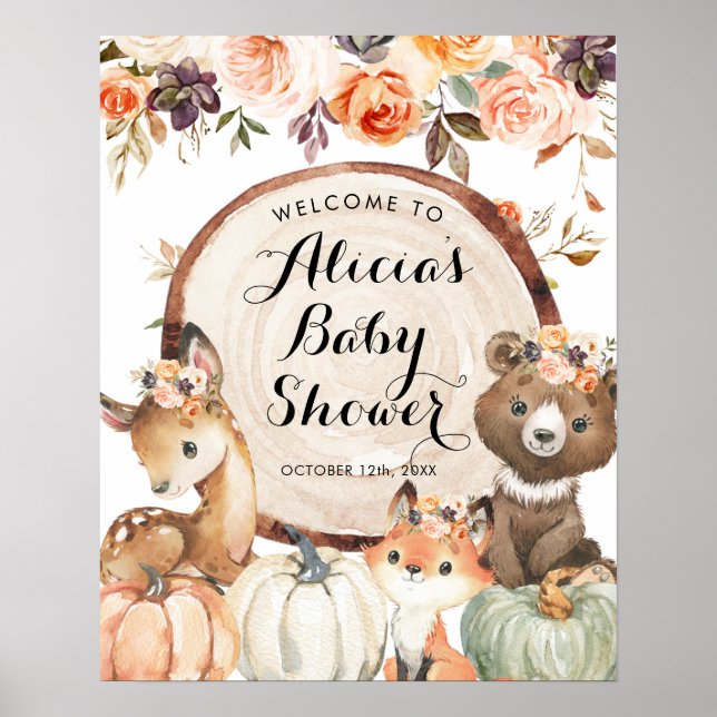Automne Woodland fille Baby shower Affiche de bien (Devant)