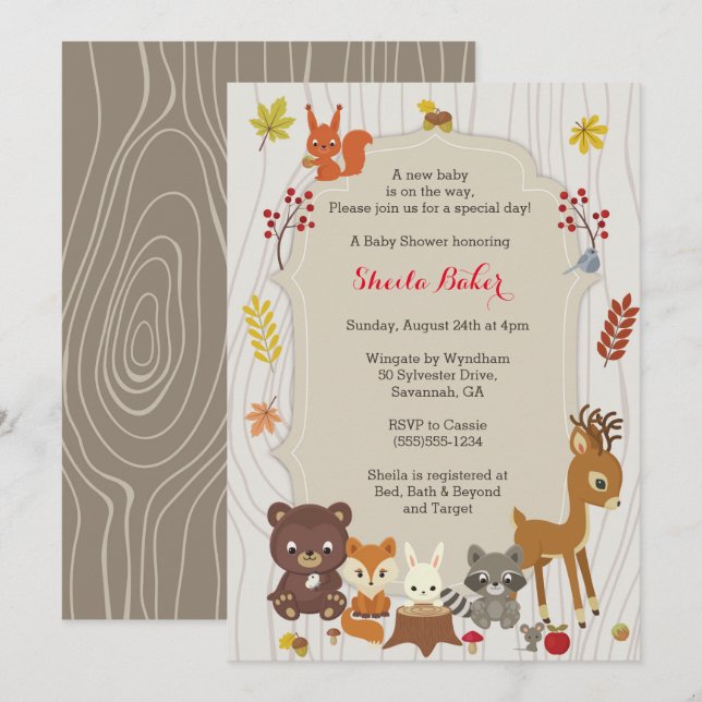 Automne Woodland Thème Baby shower Invitation (Devant / Derrière)