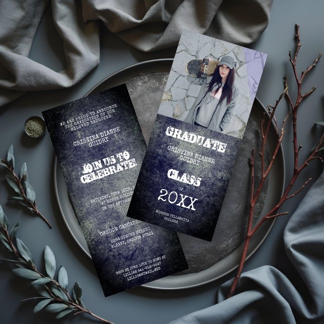 Autre texture métallique sale grise grise (Modern Alternative Graduate Grey Dirty Metal Texture Photo Invitations Cards. )