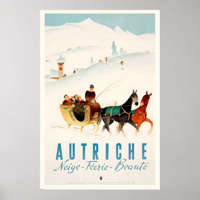 Autriche Autriche Affiche Vintage Ski - Impression (Devant)
