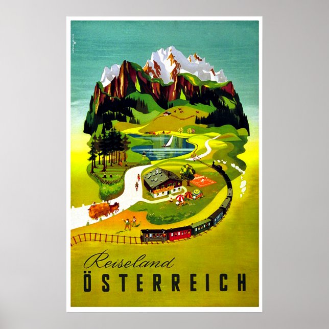Autriche, pays de voyage, chemin de fer, affiche d (Devant)