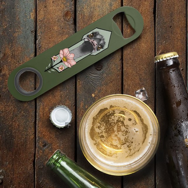 Autruche Rose Fleurs Vert Olive Art Déco (Créateur téléchargé)