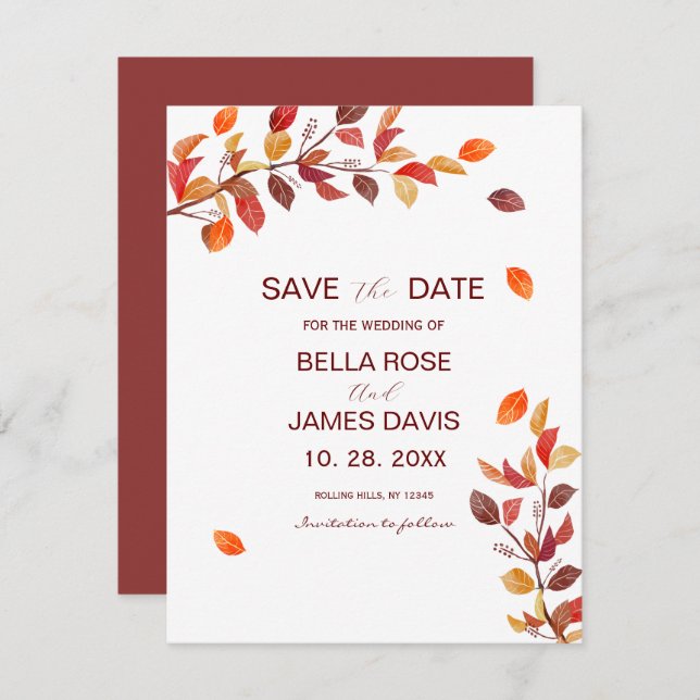 Autumn Branch Leafs Wedding Enregistrer la date (Devant / Derrière)