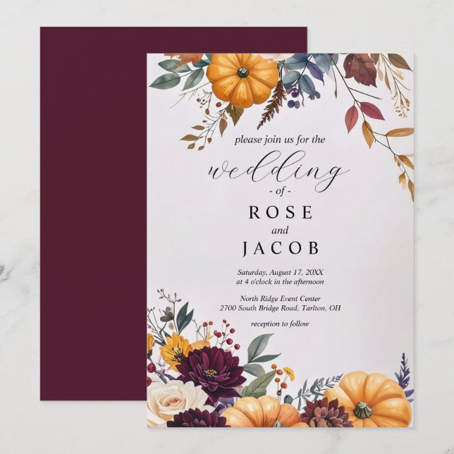 Autumn Elegance Wedding Invitation (Devant / Derrière)