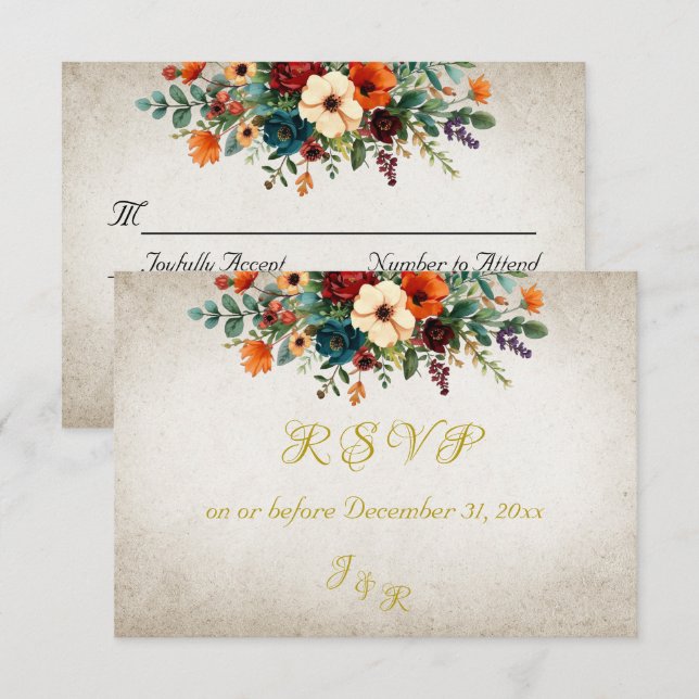 Autumn Floral & Wreath RSVP - Cream (Devant / Derrière)
