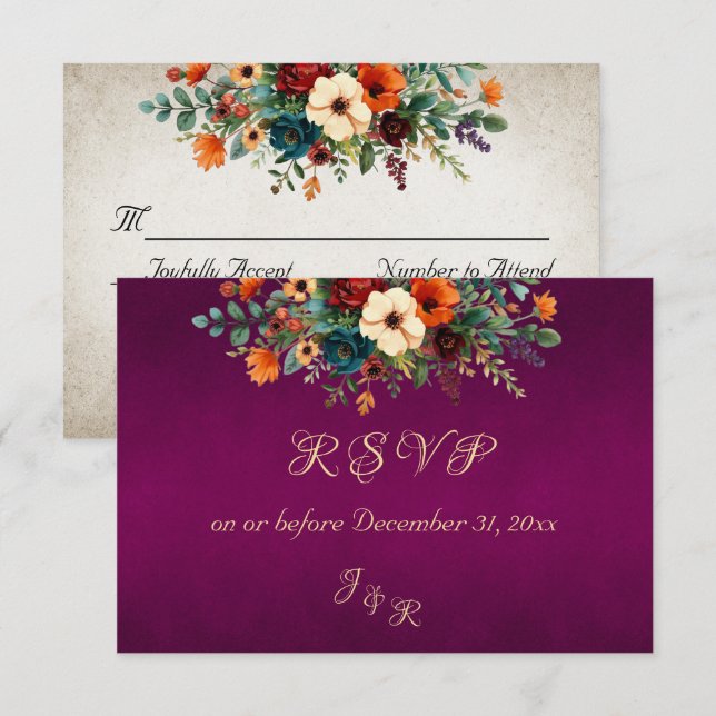 Autumn Floral & Wreath RSVP - Purple (Devant / Derrière)