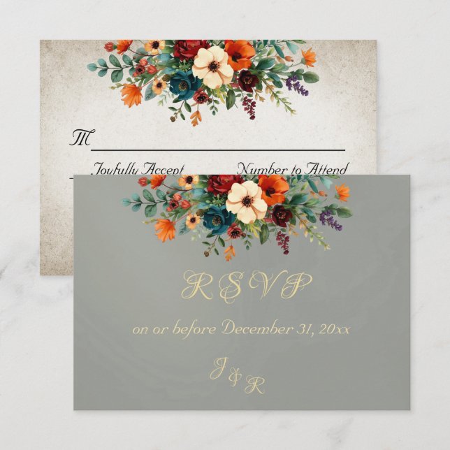 Autumn Floral & Wreath RSVP - Sage (Devant / Derrière)