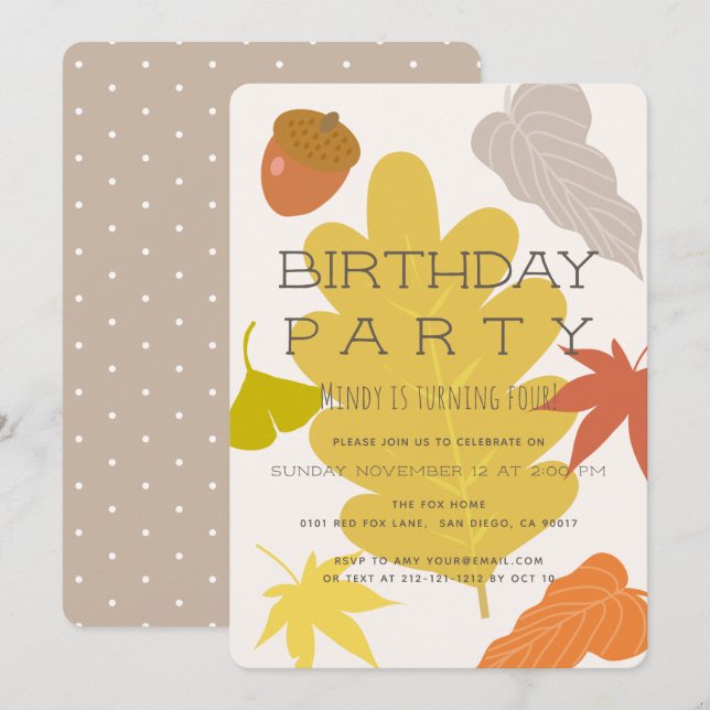 Autumn Leaves & Acorn Anniversaire Fête Invitation (Devant / Derrière)