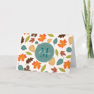 Autumn Leaves Monogram Personalized Note Cards