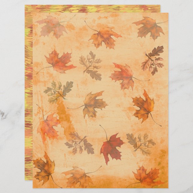 Autumn Leaves on Grunge Background Scrapbook Paper (Devant / Derrière)