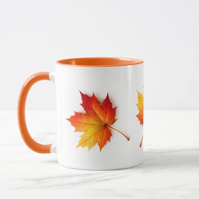 Autumn Maple Leaf Artistic Coffee Mug with Orange  (Gauche)