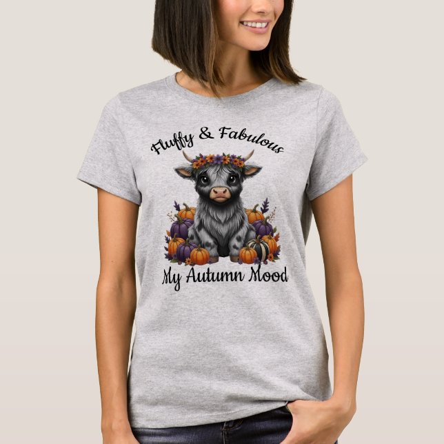 Autumn Mood Cute Highland Cow & Pumpkins T-Shirt (Devant)