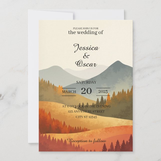 Autumn Mountain Watercolor Wedding Invitation (Devant)
