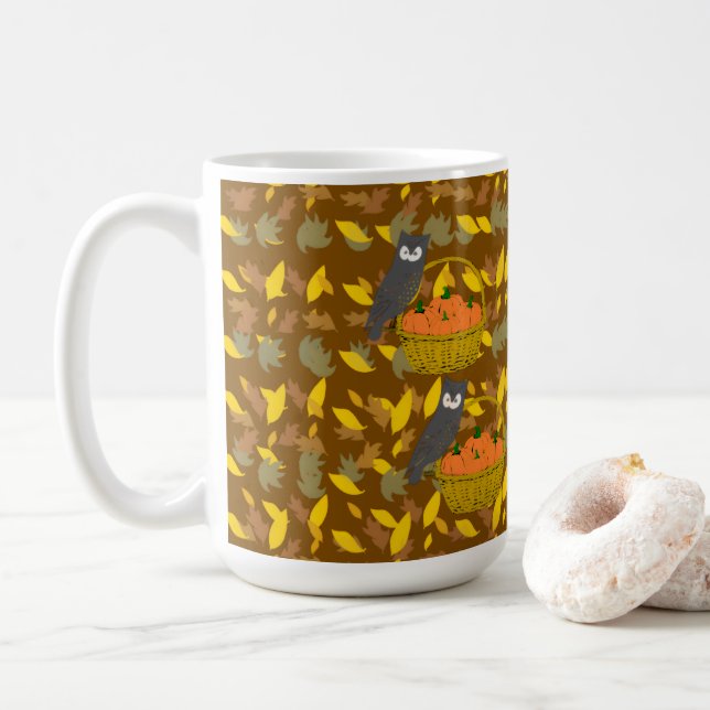 Autumn Owl Pumpkin Pattern Coffee Mug Gift (Avec donut)