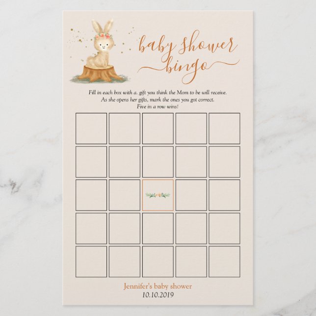 Autumn rabbit Baby Shower Harvest Bingo Game (Devant)